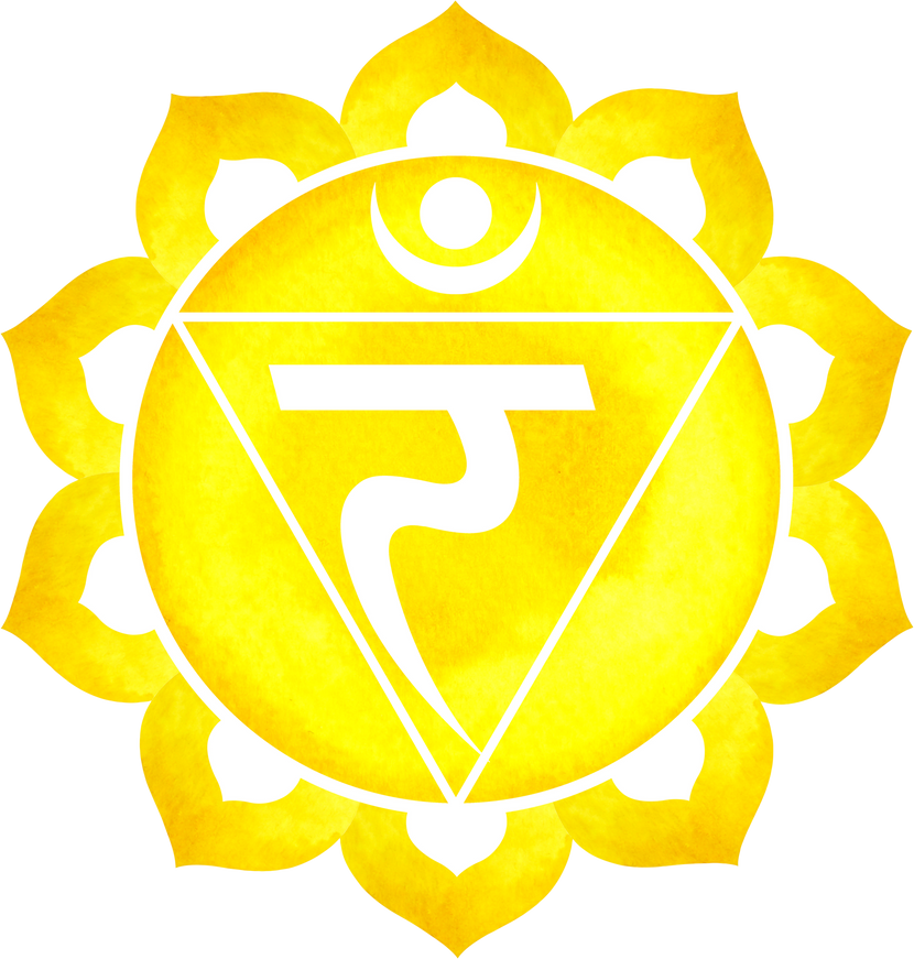 yellow color of solar plexus chakra symbol in watercolor